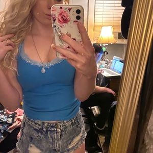 Blue tank top with lace